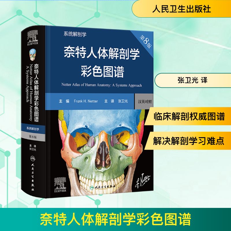  奈特人体解剖学彩色图谱 系统解剖学 汉英对照 第8版 